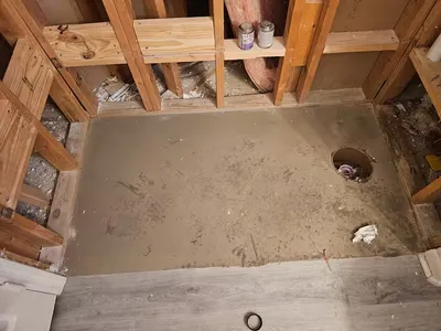 Installation progress step 2 — tub-to-shower conversion on Sternwood Manor Dr