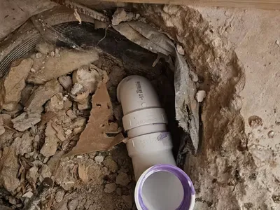 Installation progress step 4 — tub-to-shower conversion on Sternwood Manor Dr