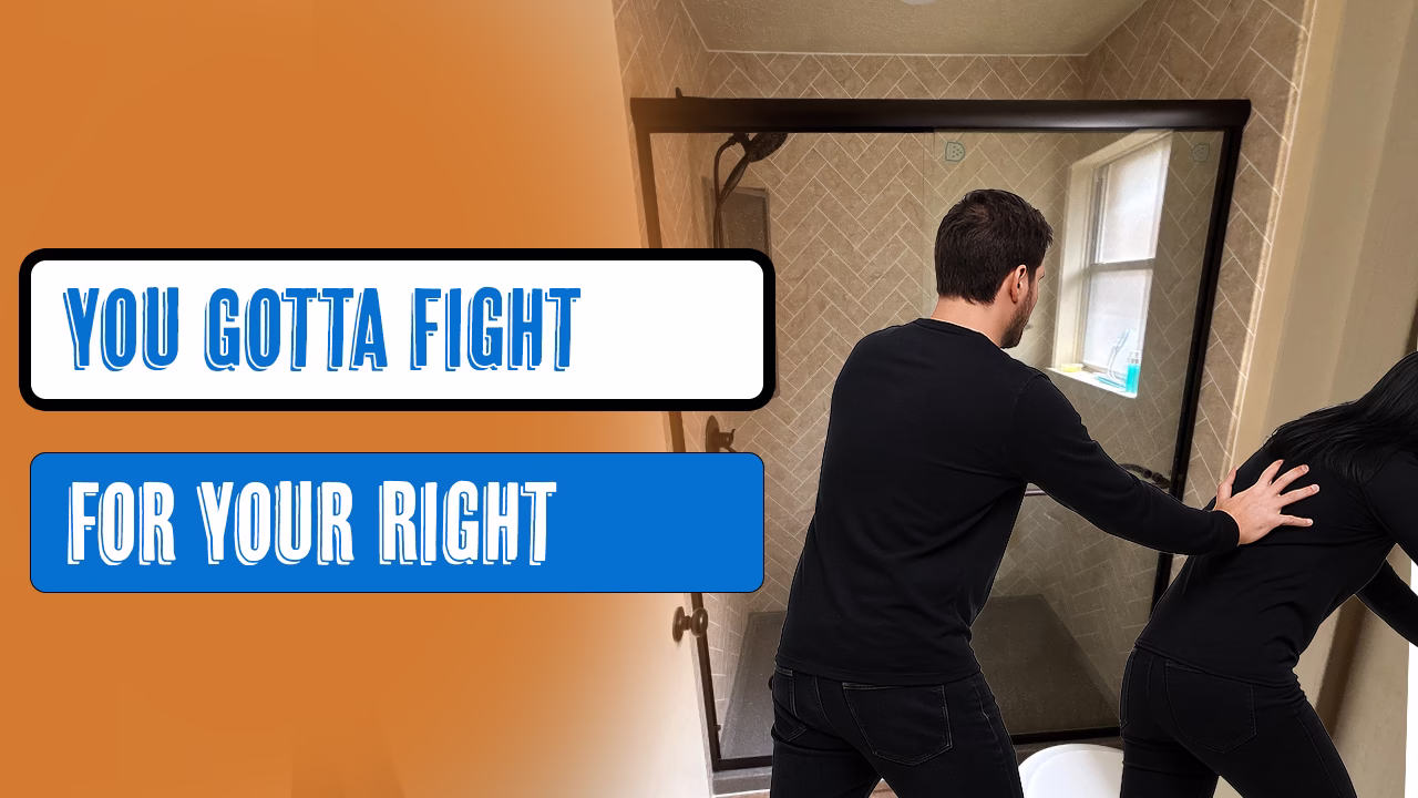 Man installing shower wall panel with text overlay