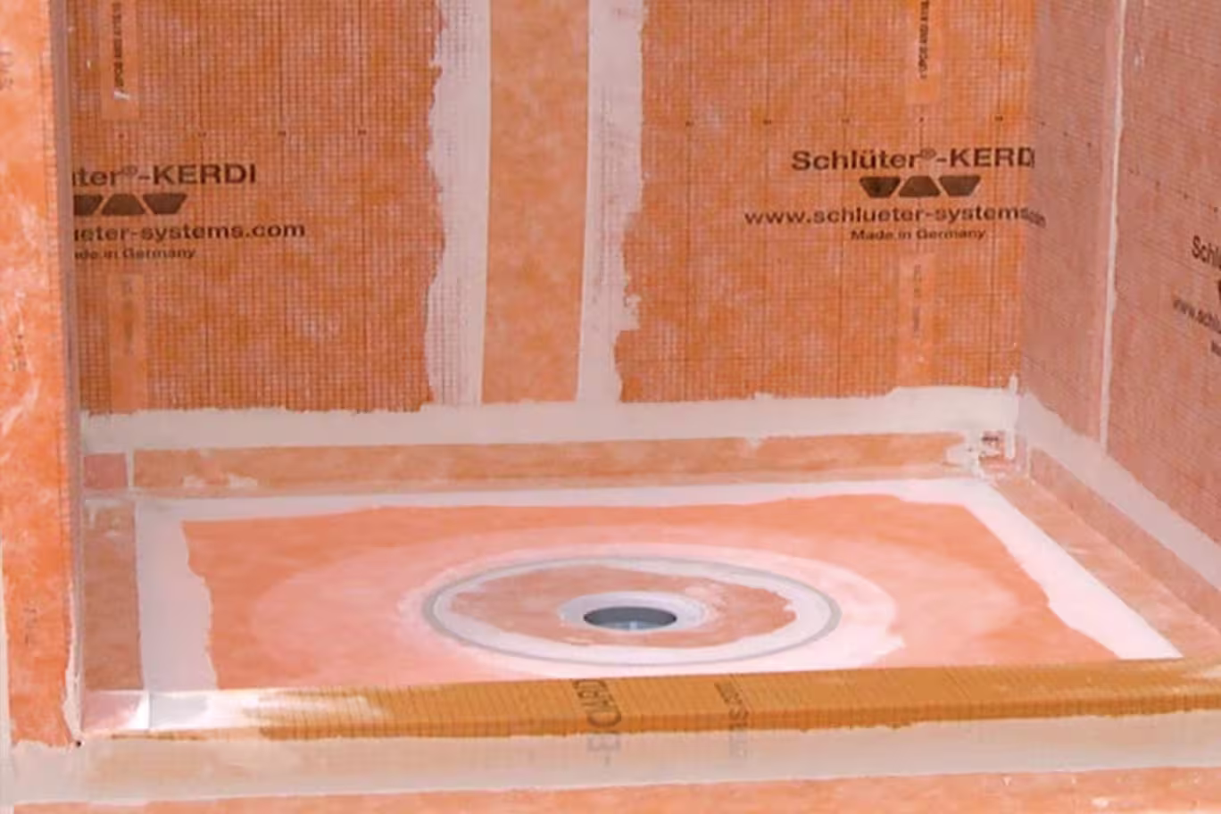 KERDI waterproof membrane in a tiled shower