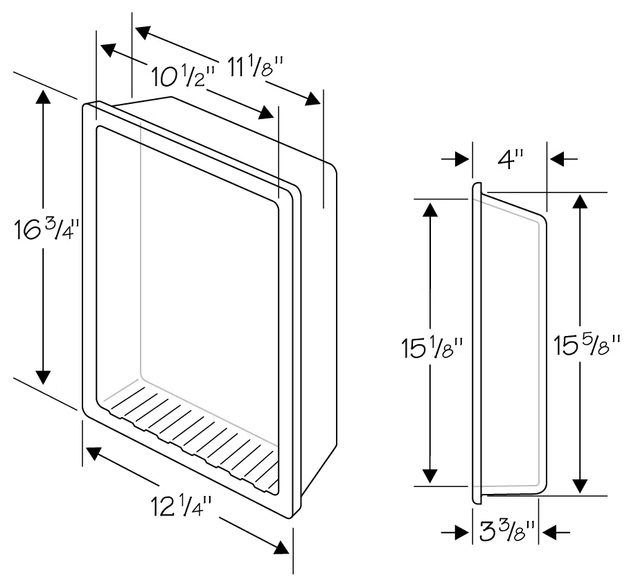 Detailed recessed shelf dimensions diagram.