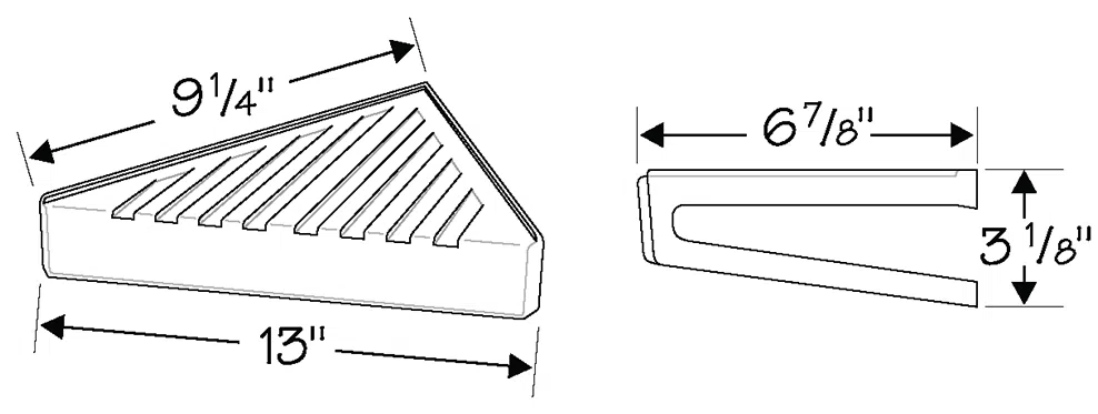 Triangular wedge with measurements labeled.
