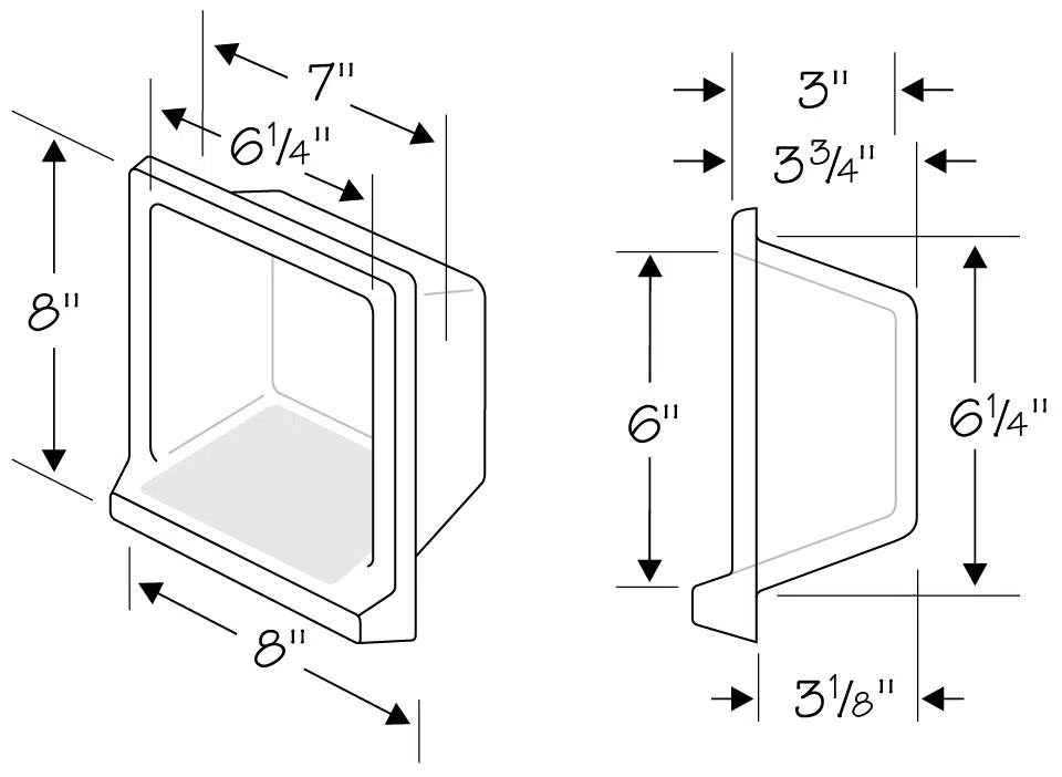 Glass block dimensions and diagram for installation.