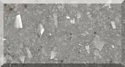 Gray terrazzo stone texture with white speckles.